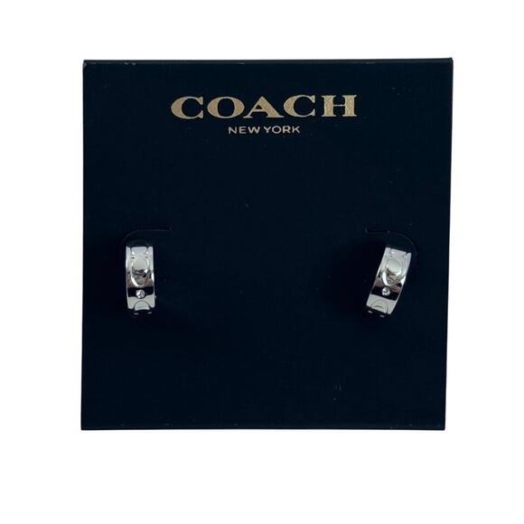 Coach Signature Huggie Earrings In Silver CI901 - NWT - Picture 4 of 5